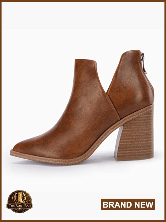 Amazon.com | FISACE Womens Pointed Toe Stacked Mid Heel  Women\'s Pointed Toe Stacked Heel Ankle Boots Faux Leather Booties Zip